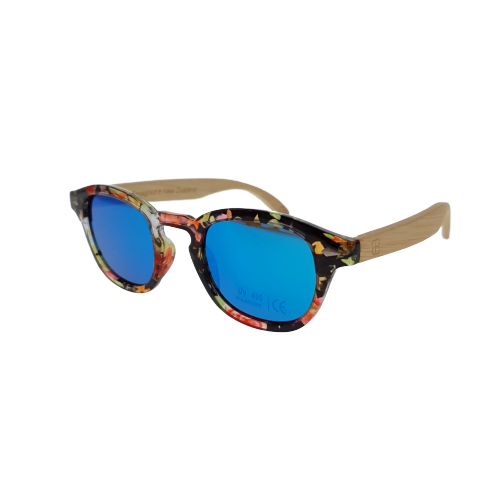 17FLR - Small Floral Sunglass with blue reflective lens
