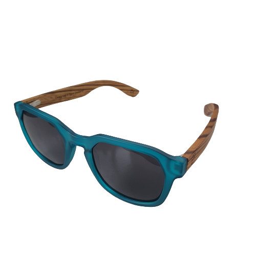 20BZEB - Blue frame with grey lens and stripe bamboo arms.