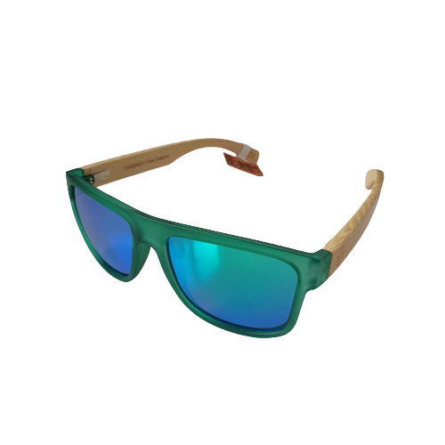 20GRN - Green frame with green reflective lens and bamboo arms